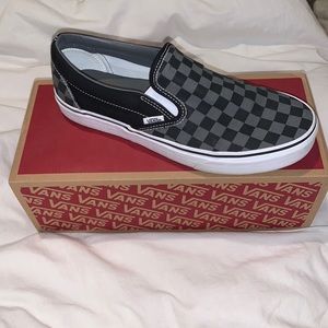 Mens new black and gray slip on checkered vans